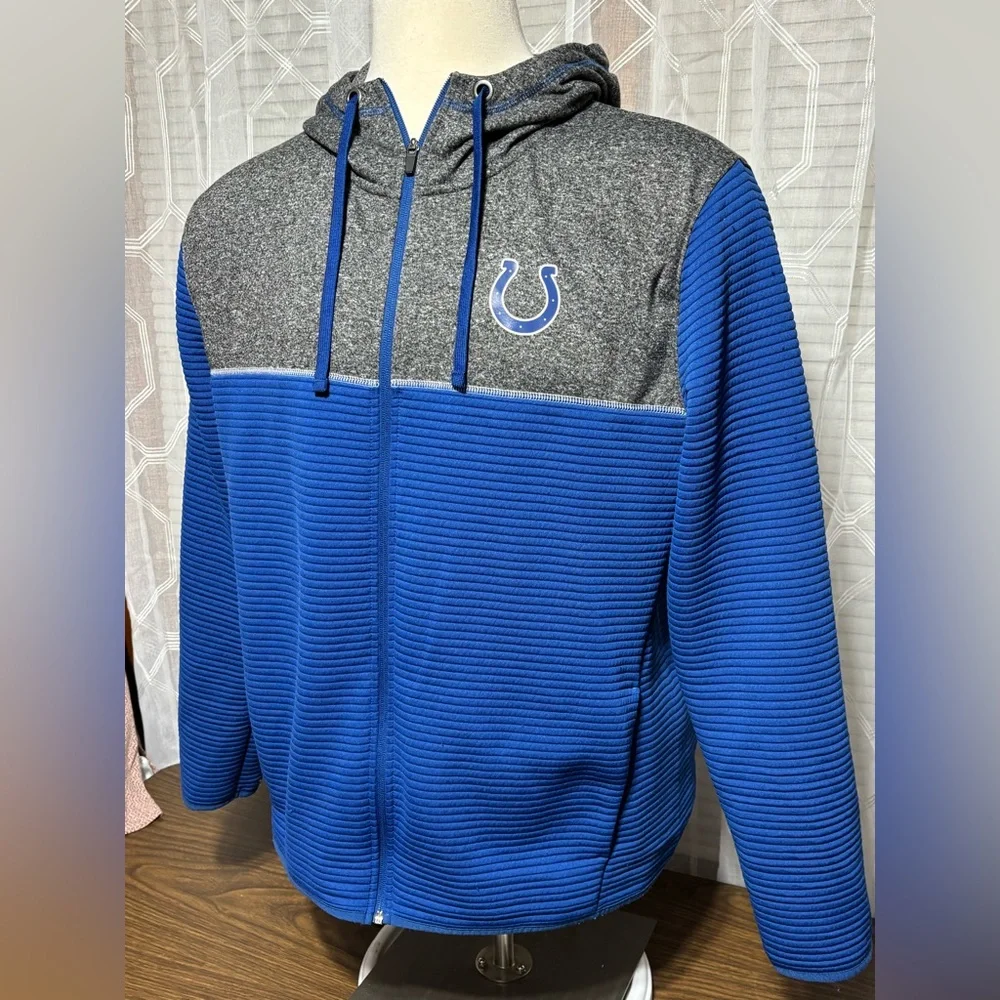 NFL TEAM Apparel Indianapolis Colts Blue and Gray Zip-Up Hoodie 27”L 23” p2p